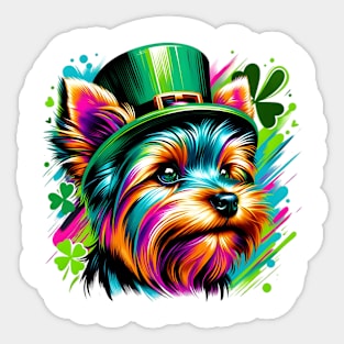 Yorkshire Terrier in Leprechaun Hat for St Patrick's Day Sticker